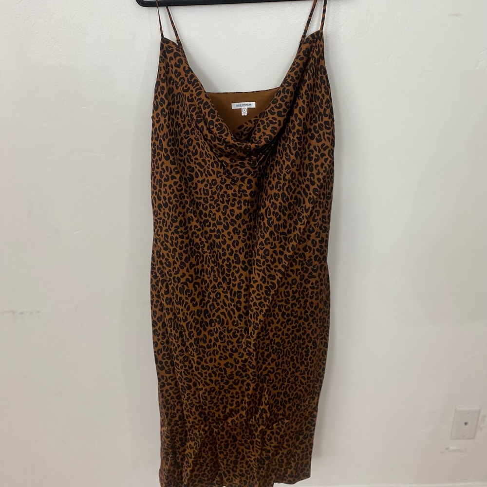 GOOD AMERICAN 3XL Silk Slip Dress Cheetah Print